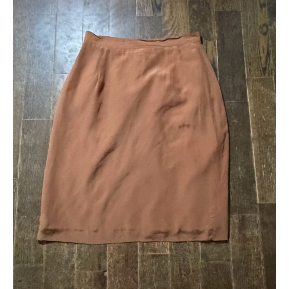 Ellen Ashley 100% Silk Pencil Skirt Size 8 Brown Copper Lined Career Vintage